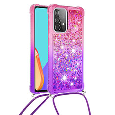 Silicone Candy Rubber TPU Bling-Bling Soft Case Cover with Lanyard Strap S01 for Samsung Galaxy A52 5G Hot Pink