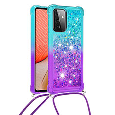 Silicone Candy Rubber TPU Bling-Bling Soft Case Cover with Lanyard Strap S01 for Samsung Galaxy A72 4G Sky Blue