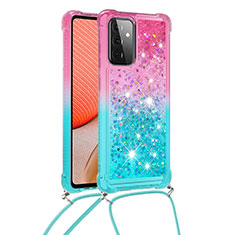 Silicone Candy Rubber TPU Bling-Bling Soft Case Cover with Lanyard Strap S01 for Samsung Galaxy A72 5G Pink