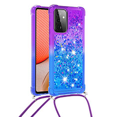 Silicone Candy Rubber TPU Bling-Bling Soft Case Cover with Lanyard Strap S01 for Samsung Galaxy A72 5G Purple