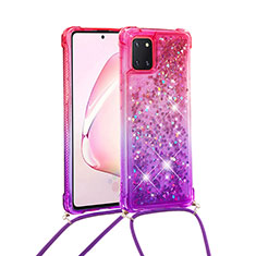 Silicone Candy Rubber TPU Bling-Bling Soft Case Cover with Lanyard Strap S01 for Samsung Galaxy A81 Hot Pink