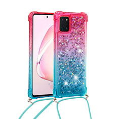 Silicone Candy Rubber TPU Bling-Bling Soft Case Cover with Lanyard Strap S01 for Samsung Galaxy A81 Pink