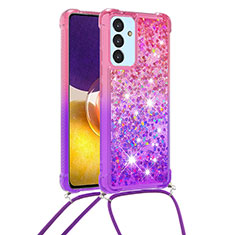 Silicone Candy Rubber TPU Bling-Bling Soft Case Cover with Lanyard Strap S01 for Samsung Galaxy A82 5G Hot Pink