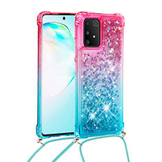 Silicone Candy Rubber TPU Bling-Bling Soft Case Cover with Lanyard Strap S01 for Samsung Galaxy A91 Pink