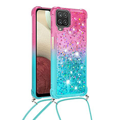 Silicone Candy Rubber TPU Bling-Bling Soft Case Cover with Lanyard Strap S01 for Samsung Galaxy F12 Pink