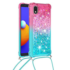 Silicone Candy Rubber TPU Bling-Bling Soft Case Cover with Lanyard Strap S01 for Samsung Galaxy M01 Core Pink