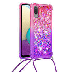 Silicone Candy Rubber TPU Bling-Bling Soft Case Cover with Lanyard Strap S01 for Samsung Galaxy M02 Pink