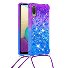 Silicone Candy Rubber TPU Bling-Bling Soft Case Cover with Lanyard Strap S01 for Samsung Galaxy M02 Purple
