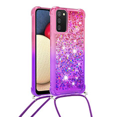 Silicone Candy Rubber TPU Bling-Bling Soft Case Cover with Lanyard Strap S01 for Samsung Galaxy M02s Hot Pink