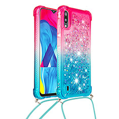 Silicone Candy Rubber TPU Bling-Bling Soft Case Cover with Lanyard Strap S01 for Samsung Galaxy M10 Pink