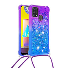 Silicone Candy Rubber TPU Bling-Bling Soft Case Cover with Lanyard Strap S01 for Samsung Galaxy M21s Purple