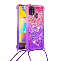 Silicone Candy Rubber TPU Bling-Bling Soft Case Cover with Lanyard Strap S01 for Samsung Galaxy M31 Hot Pink