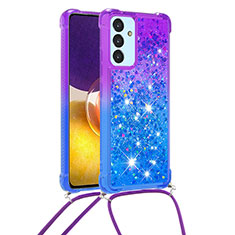 Silicone Candy Rubber TPU Bling-Bling Soft Case Cover with Lanyard Strap S01 for Samsung Galaxy M34 5G Purple