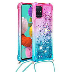 Silicone Candy Rubber TPU Bling-Bling Soft Case Cover with Lanyard Strap S01 for Samsung Galaxy M40S Pink