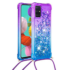 Silicone Candy Rubber TPU Bling-Bling Soft Case Cover with Lanyard Strap S01 for Samsung Galaxy M40S Purple