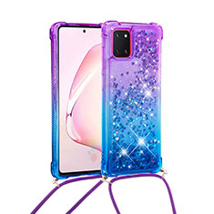 Silicone Candy Rubber TPU Bling-Bling Soft Case Cover with Lanyard Strap S01 for Samsung Galaxy M60s Purple
