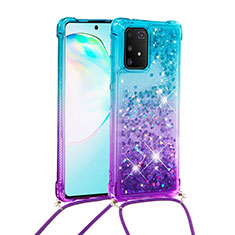 Silicone Candy Rubber TPU Bling-Bling Soft Case Cover with Lanyard Strap S01 for Samsung Galaxy M80S Sky Blue