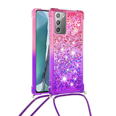 Silicone Candy Rubber TPU Bling-Bling Soft Case Cover with Lanyard Strap S01 for Samsung Galaxy Note 20 5G Hot Pink