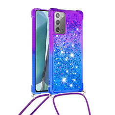 Silicone Candy Rubber TPU Bling-Bling Soft Case Cover with Lanyard Strap S01 for Samsung Galaxy Note 20 5G Purple