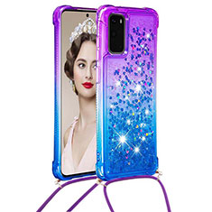 Silicone Candy Rubber TPU Bling-Bling Soft Case Cover with Lanyard Strap S01 for Samsung Galaxy S20 5G Purple