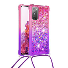 Silicone Candy Rubber TPU Bling-Bling Soft Case Cover with Lanyard Strap S01 for Samsung Galaxy S20 FE 4G Hot Pink
