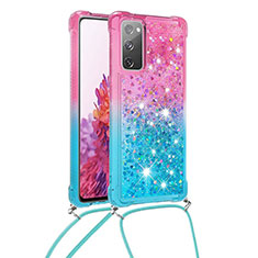 Silicone Candy Rubber TPU Bling-Bling Soft Case Cover with Lanyard Strap S01 for Samsung Galaxy S20 FE 5G Pink