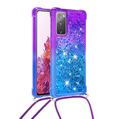 Silicone Candy Rubber TPU Bling-Bling Soft Case Cover with Lanyard Strap S01 for Samsung Galaxy S20 Lite 5G Purple