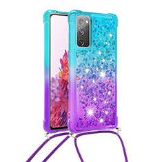 Silicone Candy Rubber TPU Bling-Bling Soft Case Cover with Lanyard Strap S01 for Samsung Galaxy S20 Lite 5G Sky Blue