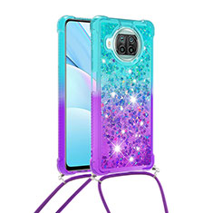 Silicone Candy Rubber TPU Bling-Bling Soft Case Cover with Lanyard Strap S01 for Xiaomi Mi 10i 5G Sky Blue