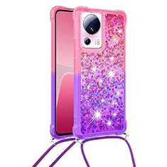 Silicone Candy Rubber TPU Bling-Bling Soft Case Cover with Lanyard Strap S01 for Xiaomi Mi 12 Lite NE 5G Hot Pink