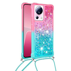 Silicone Candy Rubber TPU Bling-Bling Soft Case Cover with Lanyard Strap S01 for Xiaomi Mi 13 Lite 5G Pink