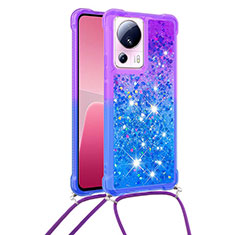 Silicone Candy Rubber TPU Bling-Bling Soft Case Cover with Lanyard Strap S01 for Xiaomi Mi 13 Lite 5G Purple