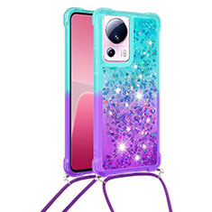 Silicone Candy Rubber TPU Bling-Bling Soft Case Cover with Lanyard Strap S01 for Xiaomi Mi 13 Lite 5G Sky Blue