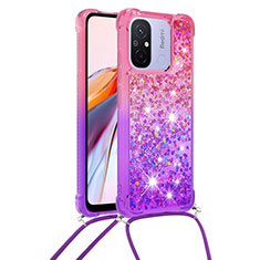 Silicone Candy Rubber TPU Bling-Bling Soft Case Cover with Lanyard Strap S01 for Xiaomi Poco C55 Hot Pink