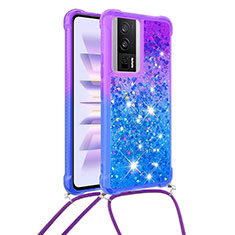 Silicone Candy Rubber TPU Bling-Bling Soft Case Cover with Lanyard Strap S01 for Xiaomi Poco F5 Pro 5G Purple