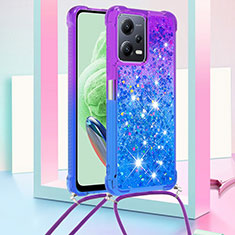 Silicone Candy Rubber TPU Bling-Bling Soft Case Cover with Lanyard Strap S01 for Xiaomi Redmi Note 12 5G Purple