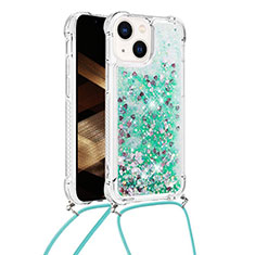 Silicone Candy Rubber TPU Bling-Bling Soft Case Cover with Lanyard Strap S02 for Apple iPhone 13 Green