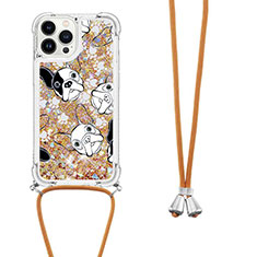 Silicone Candy Rubber TPU Bling-Bling Soft Case Cover with Lanyard Strap S02 for Apple iPhone 13 Pro Gold