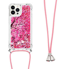 Silicone Candy Rubber TPU Bling-Bling Soft Case Cover with Lanyard Strap S02 for Apple iPhone 13 Pro Max Red