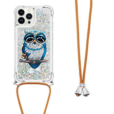 Silicone Candy Rubber TPU Bling-Bling Soft Case Cover with Lanyard Strap S02 for Apple iPhone 13 Pro Silver