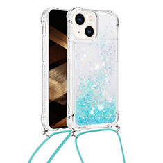 Silicone Candy Rubber TPU Bling-Bling Soft Case Cover with Lanyard Strap S02 for Apple iPhone 13 Sky Blue