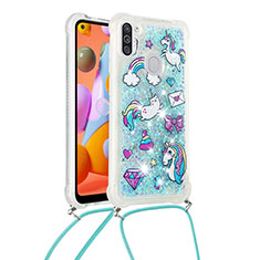 Silicone Candy Rubber TPU Bling-Bling Soft Case Cover with Lanyard Strap S02 for Samsung Galaxy A11 Sky Blue