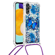 Silicone Candy Rubber TPU Bling-Bling Soft Case Cover with Lanyard Strap S02 for Samsung Galaxy A13 5G Blue