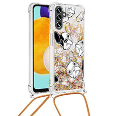 Silicone Candy Rubber TPU Bling-Bling Soft Case Cover with Lanyard Strap S02 for Samsung Galaxy A13 5G Gold