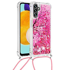 Silicone Candy Rubber TPU Bling-Bling Soft Case Cover with Lanyard Strap S02 for Samsung Galaxy A13 5G Hot Pink
