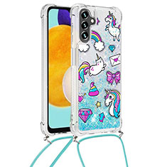 Silicone Candy Rubber TPU Bling-Bling Soft Case Cover with Lanyard Strap S02 for Samsung Galaxy A13 5G Sky Blue