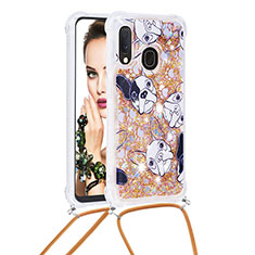 Silicone Candy Rubber TPU Bling-Bling Soft Case Cover with Lanyard Strap S02 for Samsung Galaxy A20e Gold