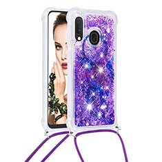 Silicone Candy Rubber TPU Bling-Bling Soft Case Cover with Lanyard Strap S02 for Samsung Galaxy A20e Purple