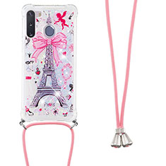 Silicone Candy Rubber TPU Bling-Bling Soft Case Cover with Lanyard Strap S02 for Samsung Galaxy A21 European Mixed