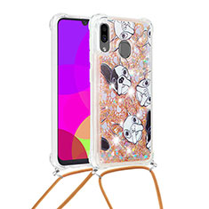 Silicone Candy Rubber TPU Bling-Bling Soft Case Cover with Lanyard Strap S02 for Samsung Galaxy A30 Gold